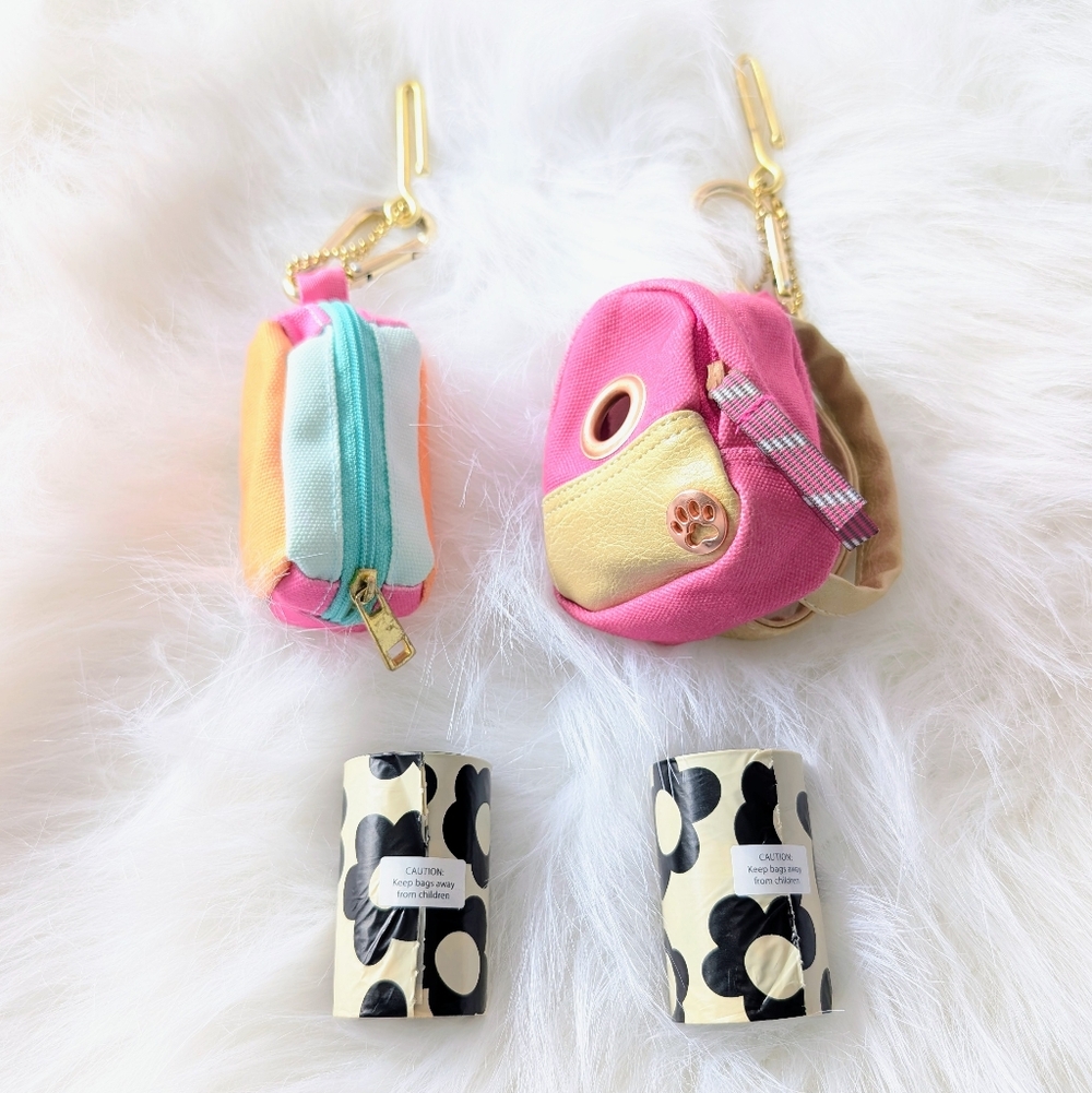 Pink Dog Poop Holders & Waste Bags Set Of 2 Rose Gold Teal Orange